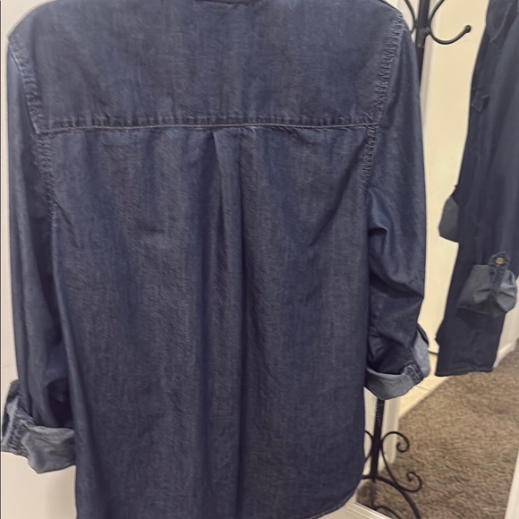 Blue Long Sleeve Button Down Blouse - Picture 7 of 9